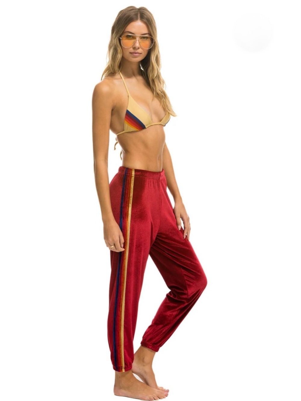 Aviator Nation Classic Velvet Sweatpants in Red Three Stripe size Small - Picture 2 of 8